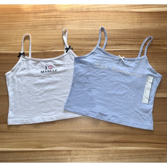 Wild Fable Womens Set Of 2 White & Blue Casual Camisole Tops Size Medium - Picture 2 of 11
